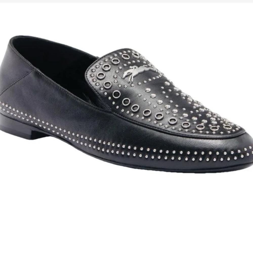 Longchamp Limited Edition Black Studded Supreme Loafers 36=5US
